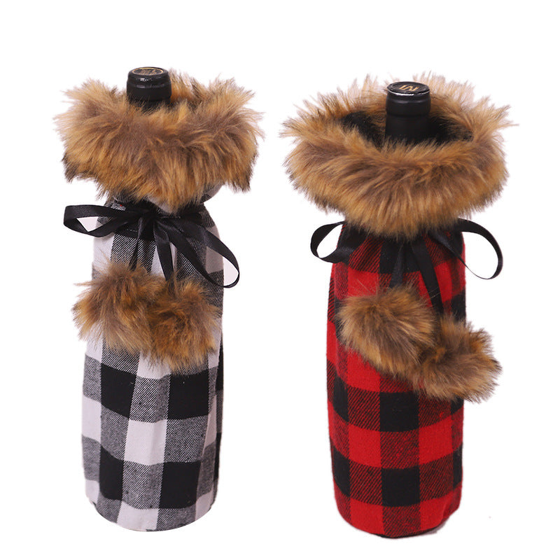 Wholesale Christmas Decorations Christmas Plaid Fabric Wine Set